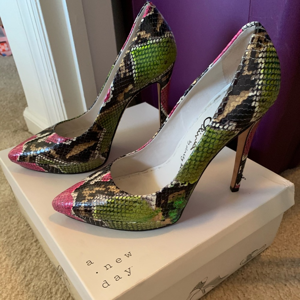 Alice And Olivia Multi Color Snake Print Heels - image 1